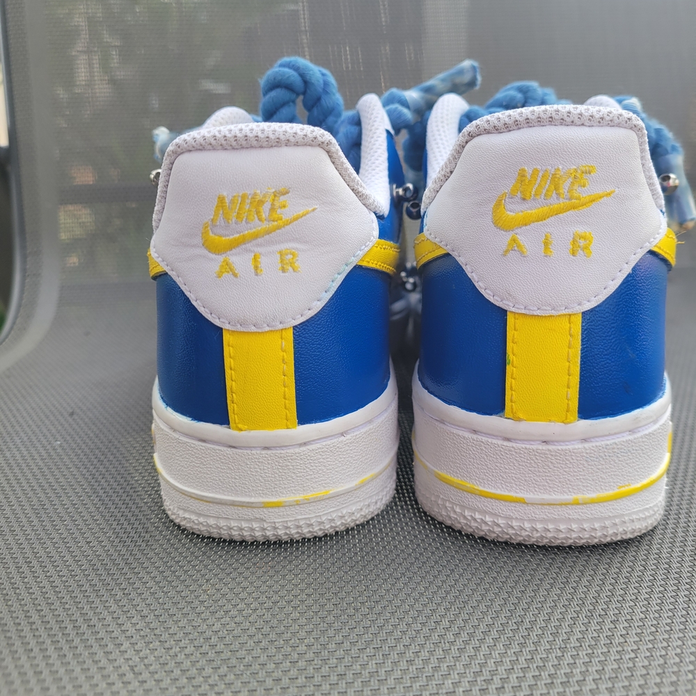 🔥 Custom Nike Air Force 1 • Size 6.5 • Blue + Yellow • Rope Laces • EUC 🔥 - Picture 5 of 10